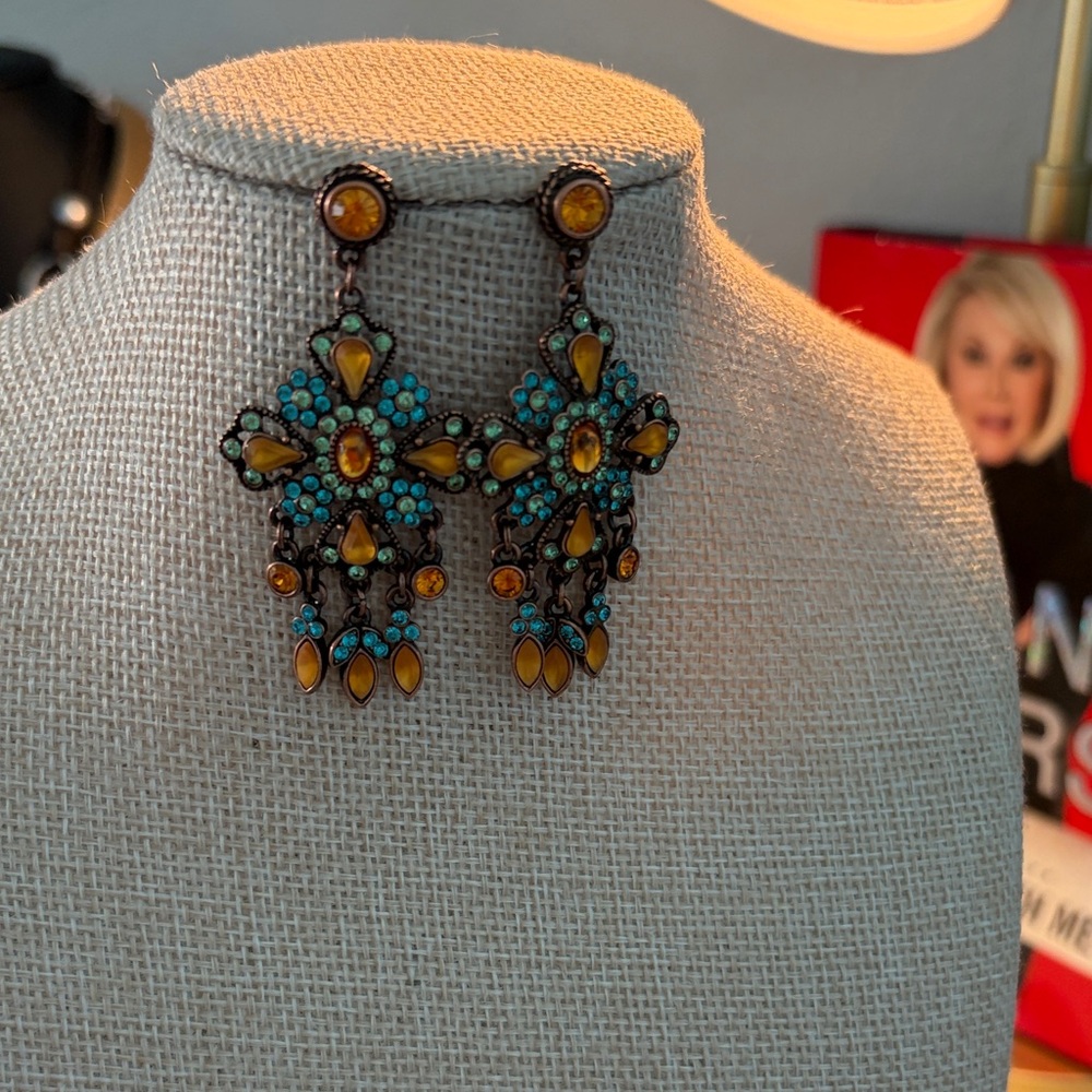Joan Rivers Classic Collections Elegant Turquoise and Amber Earrings
